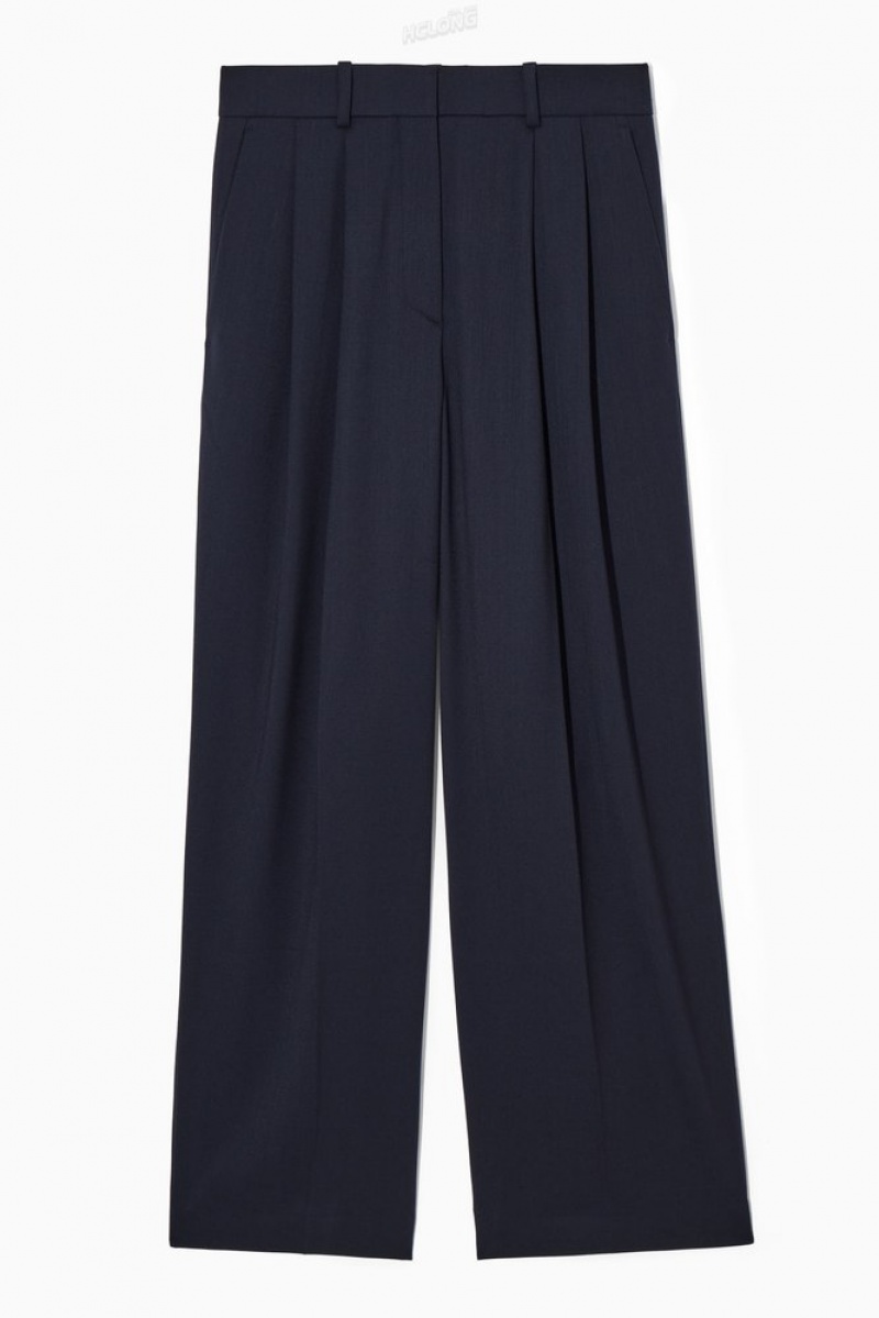 Navy COS Wide-Leg Tailored Wool Pants | CR36-E9EI