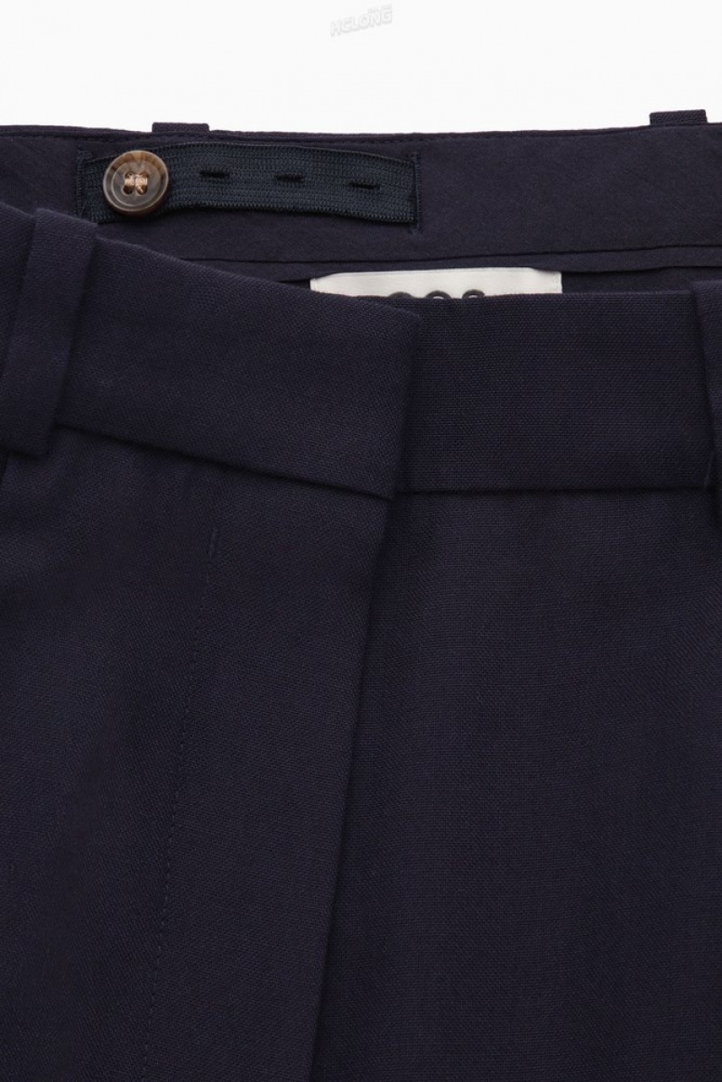 Navy COS Wide-Leg Tailored Wool Pants | CR36-E9EI