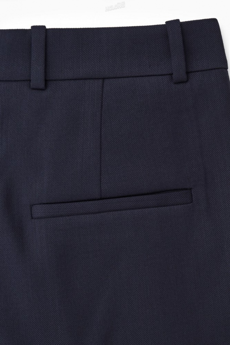 Navy COS Wide-Leg Tailored Wool Pants | CR36-E9EI