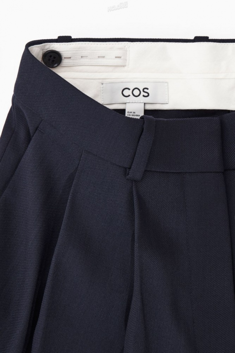 Navy COS Wide-Leg Tailored Wool Pants | CR36-E9EI