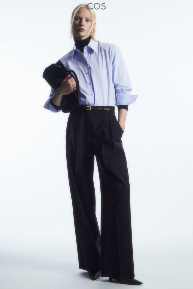 Navy COS Wide-Leg Tailored Wool Pants | EX68-B4YX