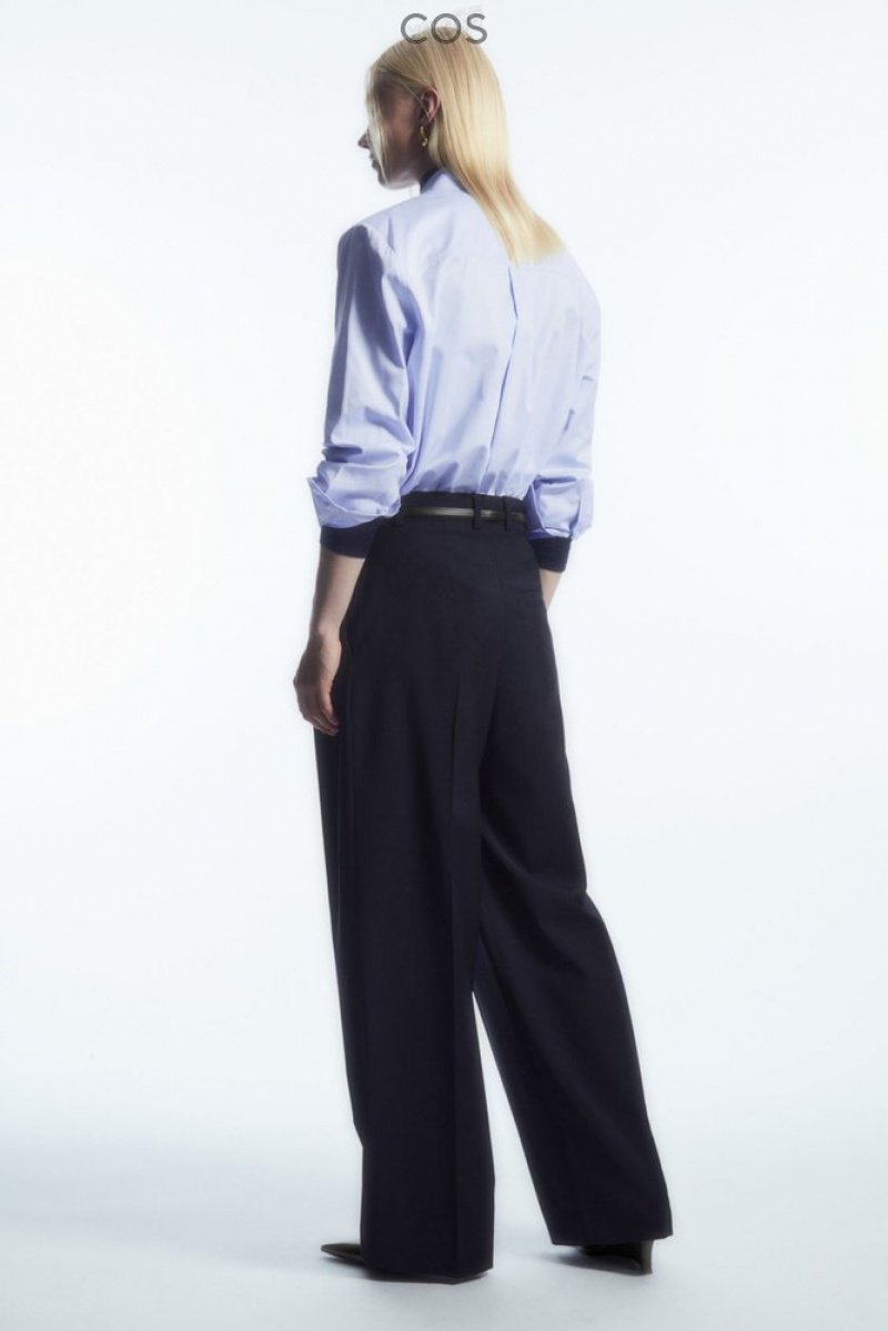 Navy COS Wide-Leg Tailored Wool Pants | EX68-B4YX