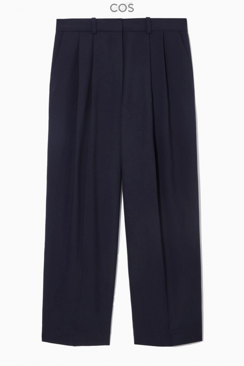 Navy COS Wide-Leg Tailored Wool Pants | EX68-B4YX