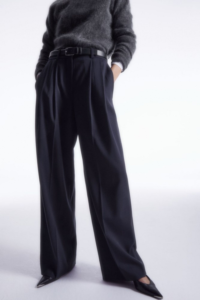 Navy COS Wide-Leg Tailored Wool Pants | HP04-K0QL