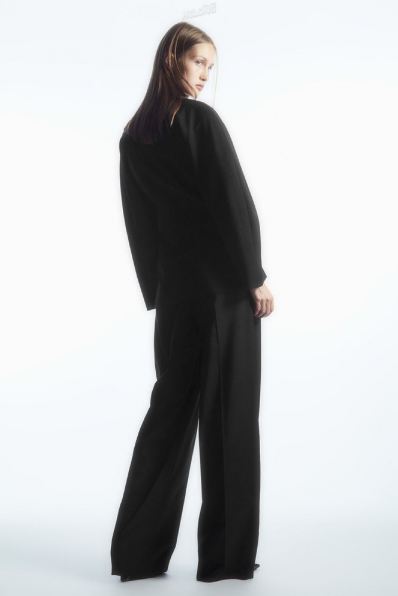 Navy COS Wide-Leg Tailored Wool Pants | JS12-X7ER