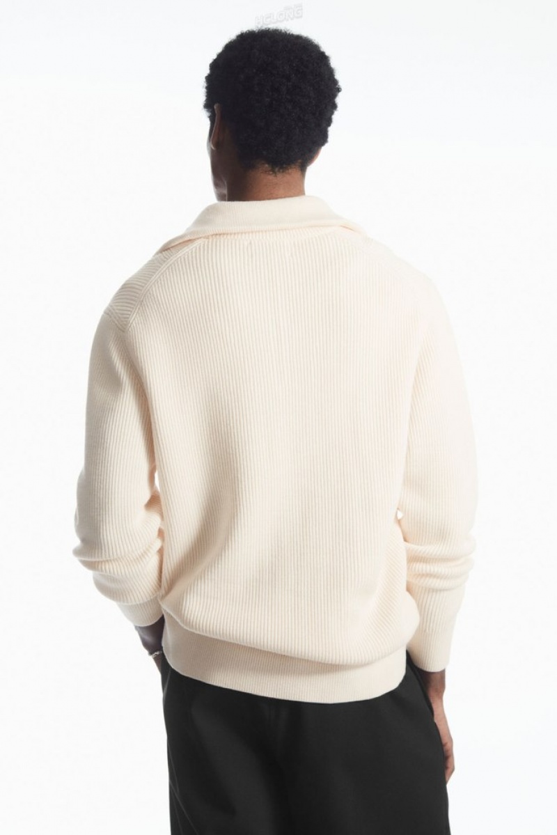 Navy COS Wool And Cotton-Blend Half-Zip Sweater | BZ22-Q9TI