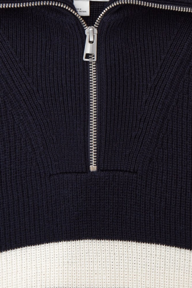 Navy COS Wool And Cotton-Blend Half-Zip Sweater | OQ61-G9VS