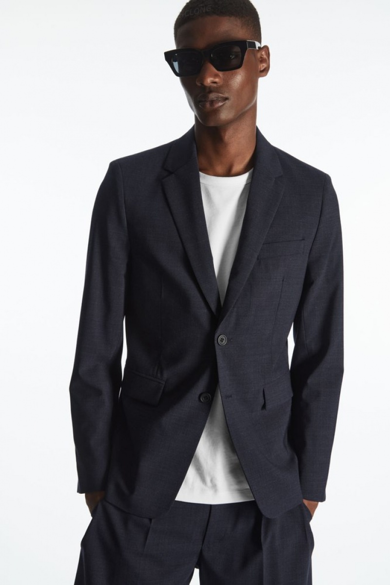 Navy MéLange COS MéLange Wool Blazer - Slim | ZJ41-Q1WU