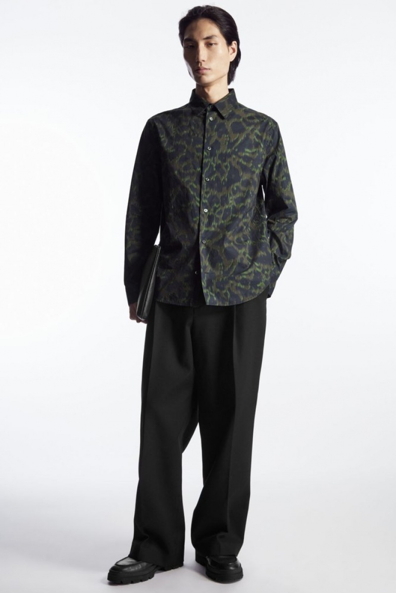 Navy / Khaki / Green COS Animal-Print Tailored Shirt | JB65-P2IK