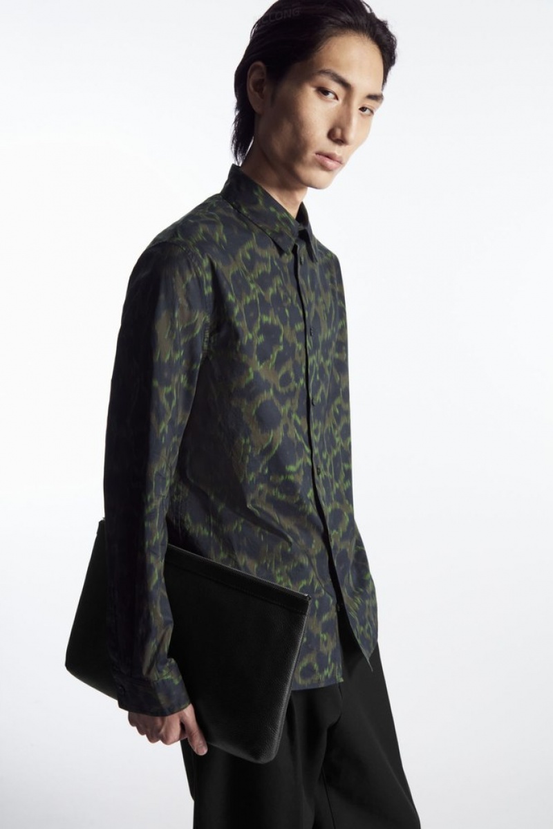 Navy / Khaki / Green COS Animal-Print Tailored Shirt | JB65-P2IK