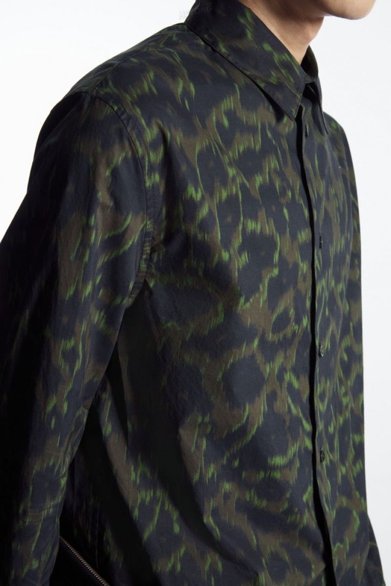 Navy / Khaki / Green COS Animal-Print Tailored Shirt | JB65-P2IK