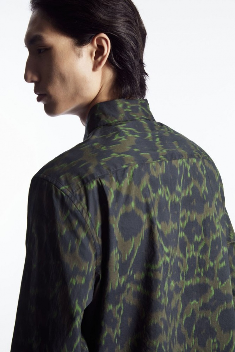 Navy / Khaki / Green COS Animal-Print Tailored Shirt | JB65-P2IK