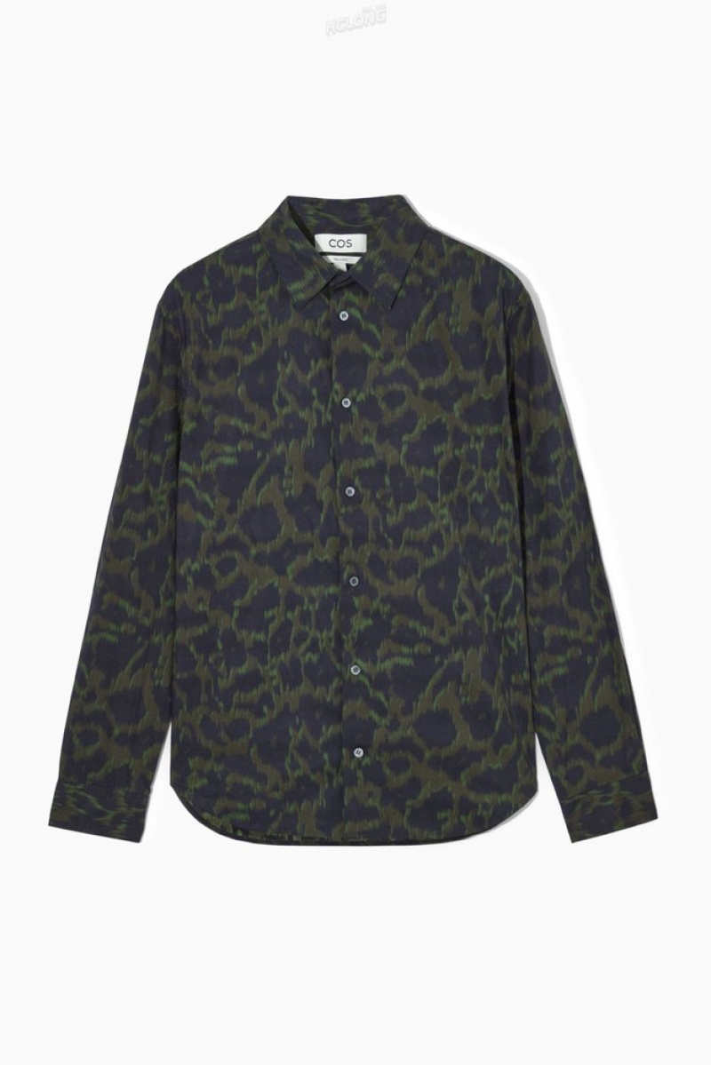 Navy / Khaki / Green COS Animal-Print Tailored Shirt | JB65-P2IK