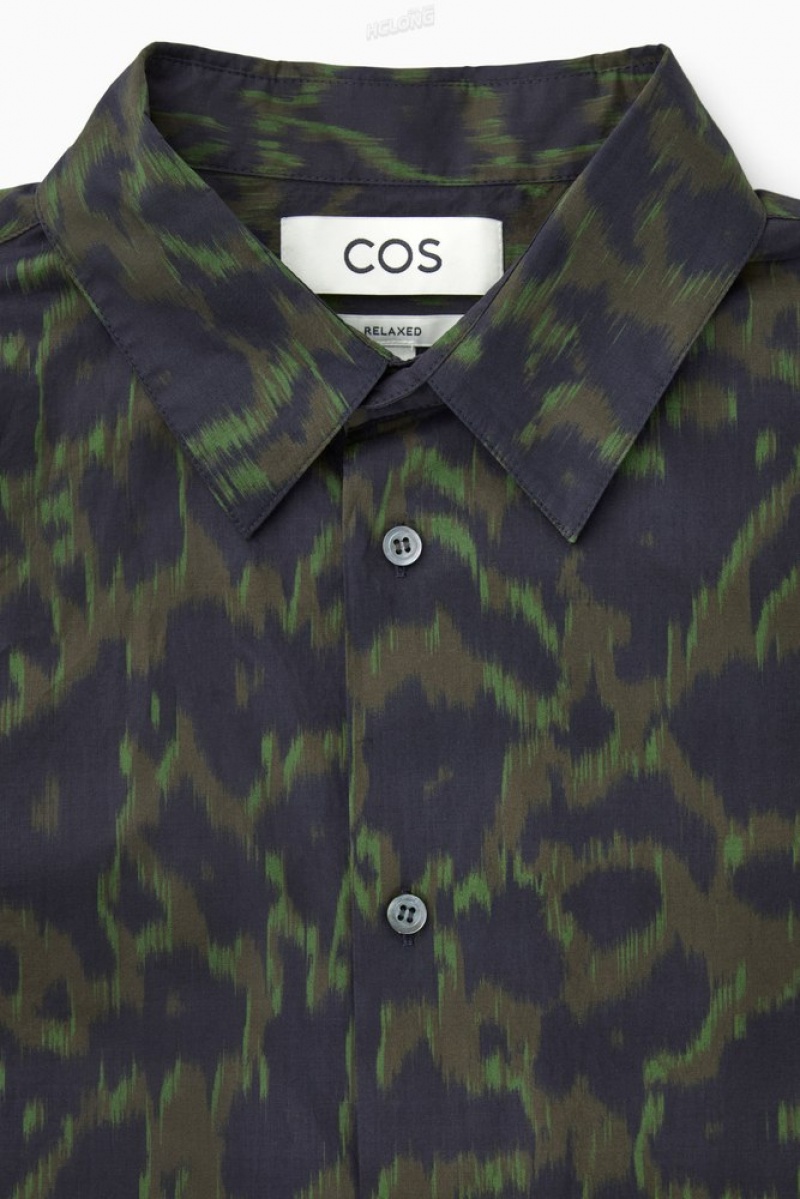 Navy / Khaki / Green COS Animal-Print Tailored Shirt | JB65-P2IK