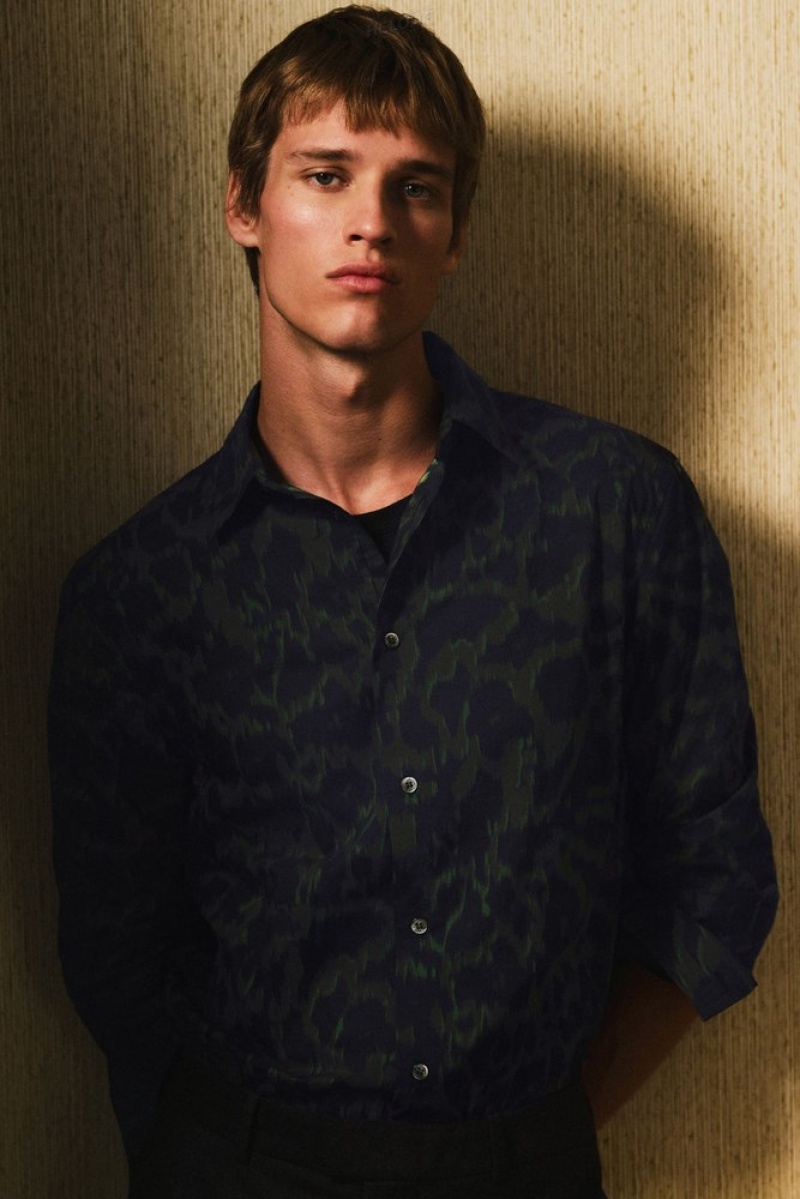 Navy / Khaki / Green COS Animal-Print Tailored Shirt | JB65-P2IK