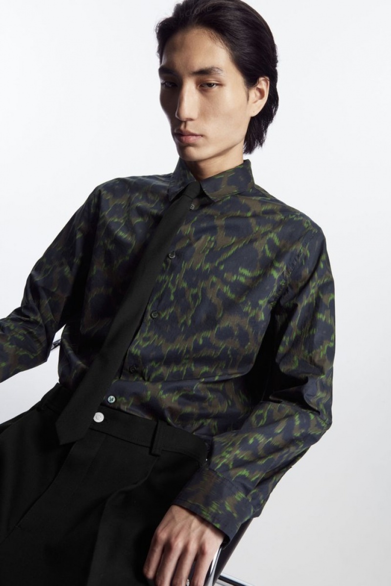 Navy / Khaki / Green COS Animal-Print Tailored Shirt | JB65-P2IK