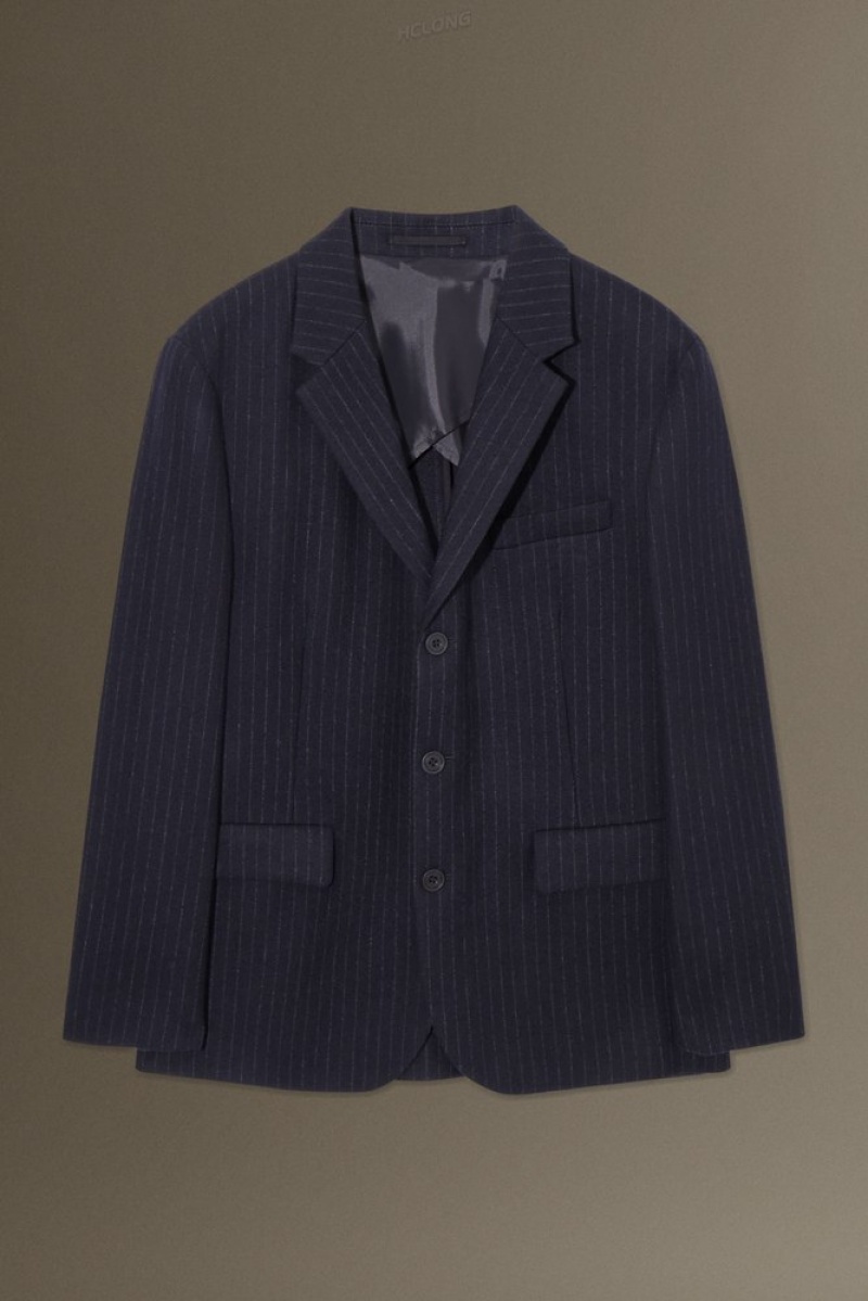 Navy / Pinstriped COS Pinstriped Wool Blazer - Regular | QX02-K8PF