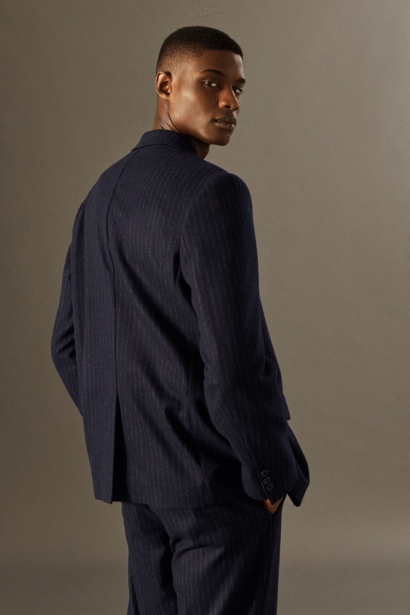 Navy / Pinstriped COS Pinstriped Wool Blazer - Regular | QX02-K8PF