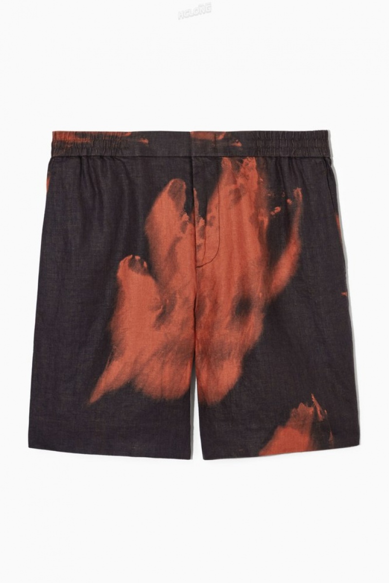 Navy / Rust / Printed COS Elasticated Linen Shorts | AI62-G5VV