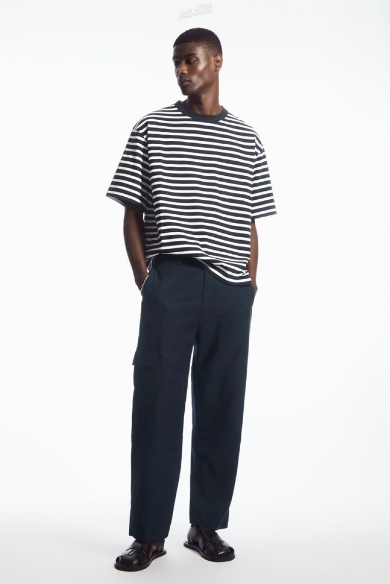 Navy / White / Striped COS The Heavy Duty Striped T-Shirt | SD30-I1CJ