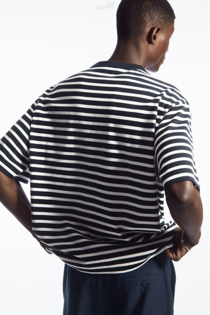 Navy / White / Striped COS The Heavy Duty Striped T-Shirt | SD30-I1CJ