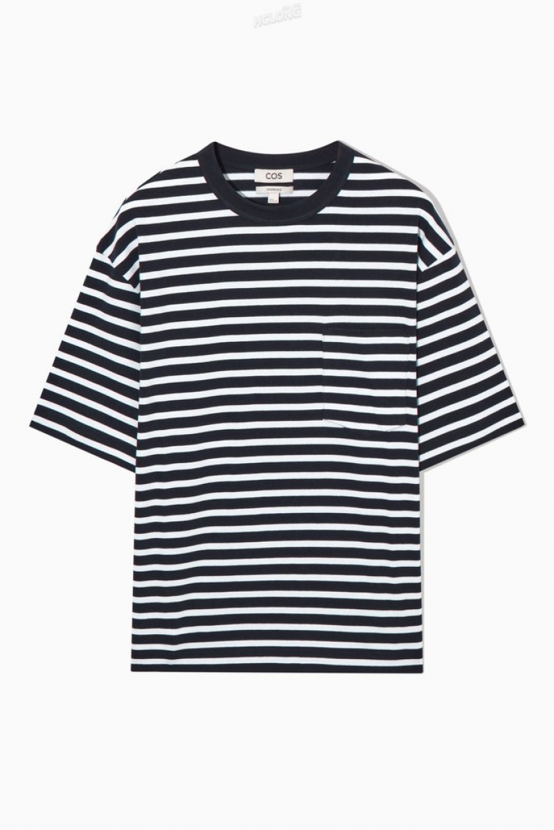 Navy / White / Striped COS The Heavy Duty Striped T-Shirt | SD30-I1CJ