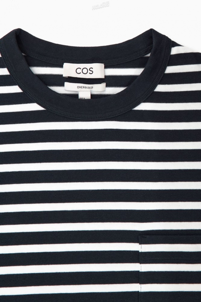 Navy / White / Striped COS The Heavy Duty Striped T-Shirt | SD30-I1CJ