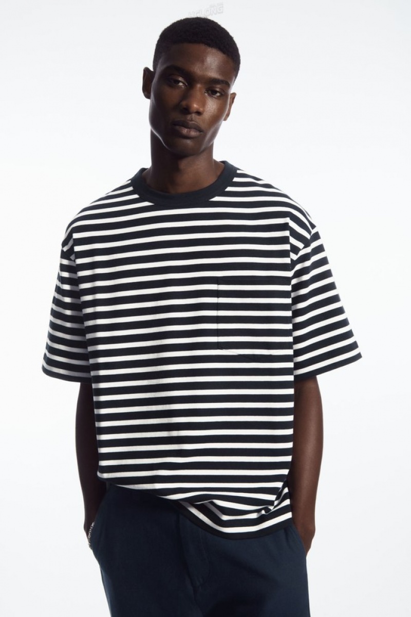 Navy / White / Striped COS The Heavy Duty Striped T-Shirt | SD30-I1CJ