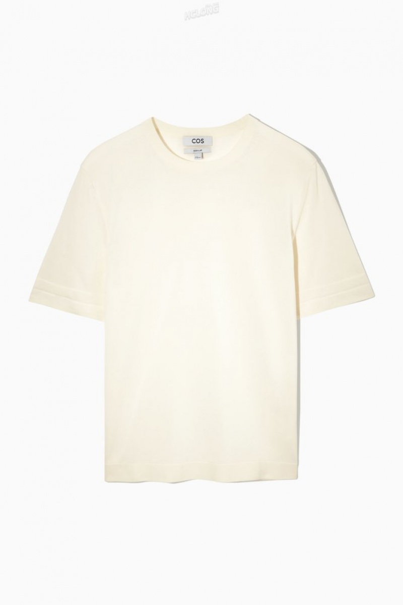 Off-White COS Regular-Fit Knitted-Cuff T-Shirt | AC86-I4WP