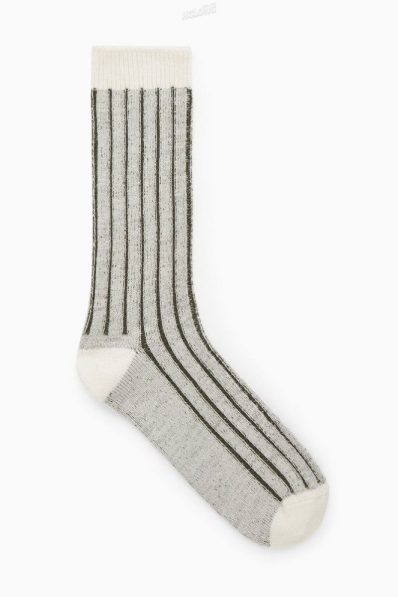 Off-White / Khaki COS Chunky Ribbed Wool Socks | AQ36-B8OO