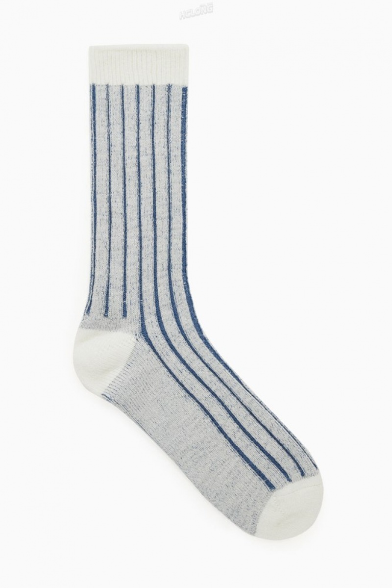 Off-White / Khaki COS Chunky Ribbed Wool Socks | WJ49-R7GA