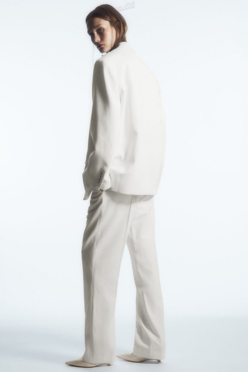 Off White COS Low-Rise Straight-Leg Crepe Trousers | UU52-C0JZ