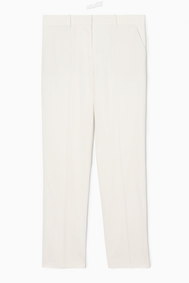 Off White COS Low-Rise Straight-Leg Crepe Trousers | UU52-C0JZ