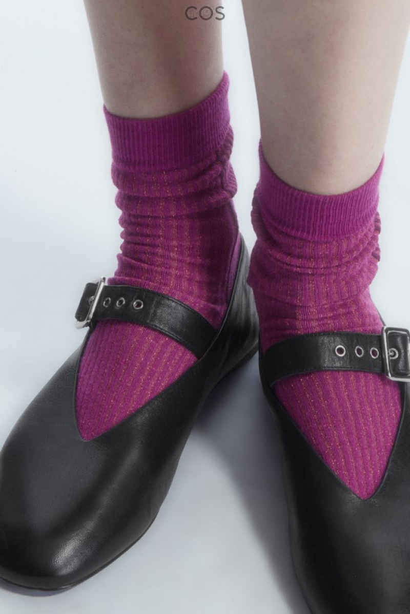 Pink COS Two-Tone Sparkly Ribbed Socks | BH18-D4YJ