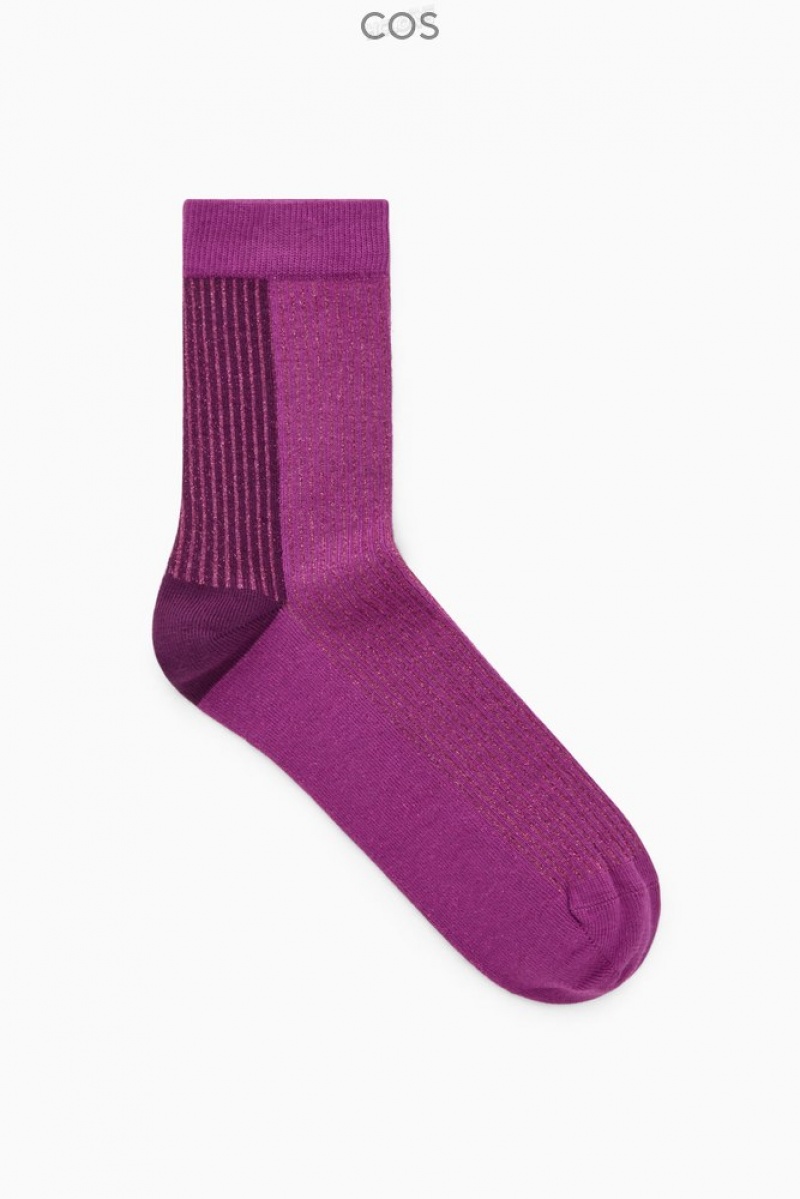 Pink COS Two-Tone Sparkly Ribbed Socks | BH18-D4YJ