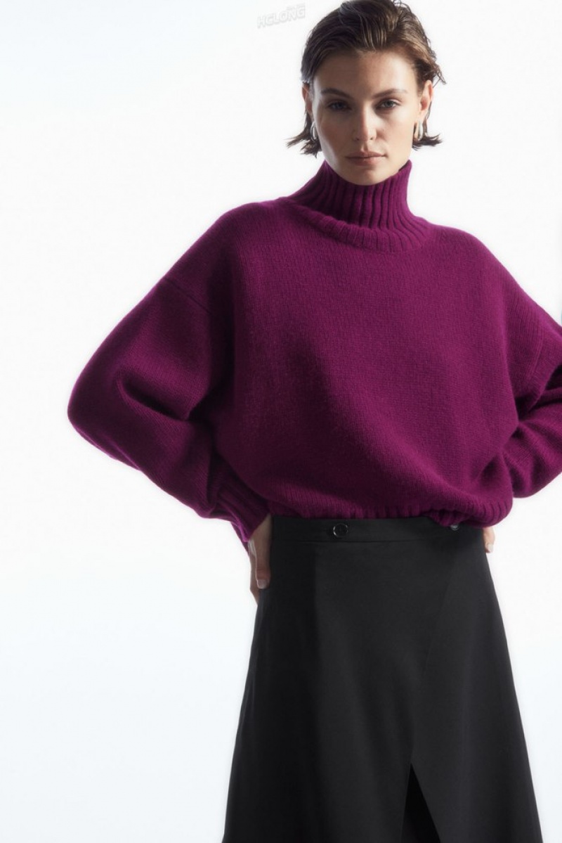 Plum COS Chunky Pure Cashmere Turtleneck Jumper | DE41-G0TO