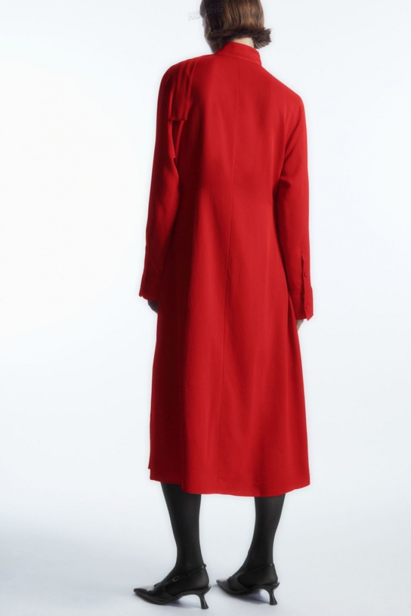 Red COS Scarf-Detail Draped Midi Dress | TM10-H1BC