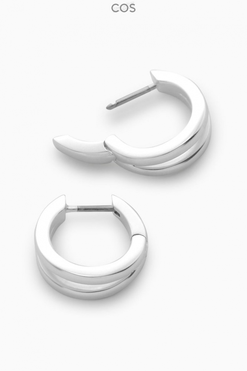 Silver COS Layered Double Hoop Earrings | TI50-M7GR