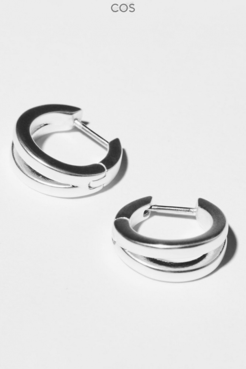 Silver COS Layered Double Hoop Earrings | TI50-M7GR