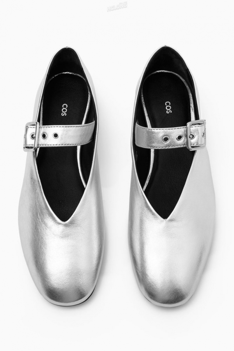 Silver COS Leather Mary-Jane Flats | IG62-Y5LB