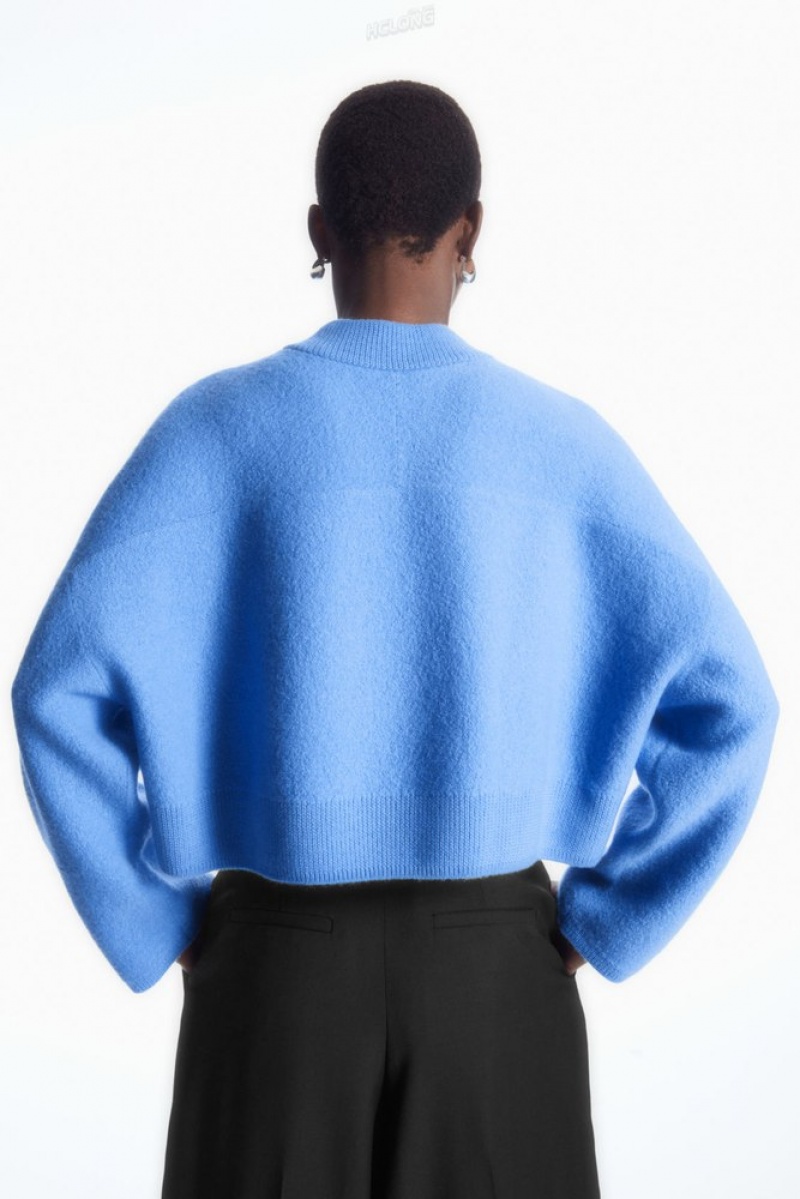 Sky Blue COS Cropped V-Neck Wool Sweater | YE88-H3VN