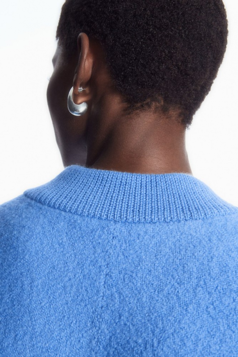 Sky Blue COS Cropped V-Neck Wool Sweater | YE88-H3VN