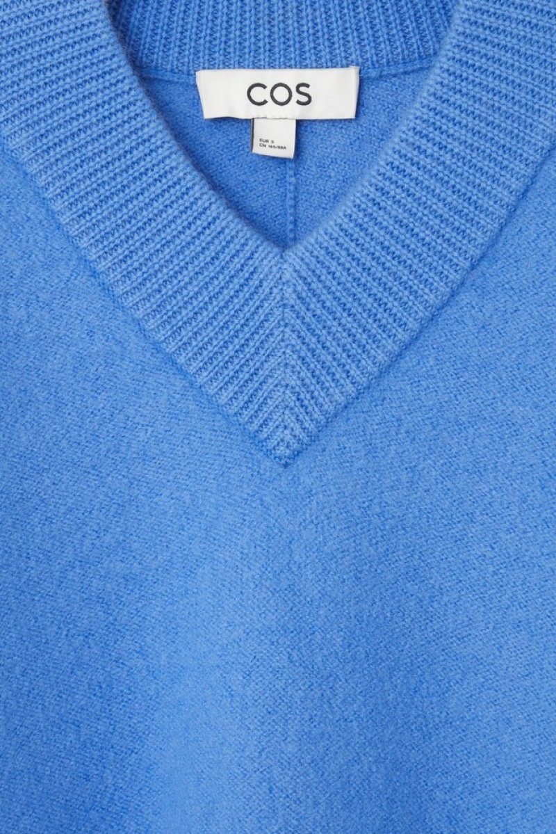 Sky Blue COS Cropped V-Neck Wool Sweater | YE88-H3VN