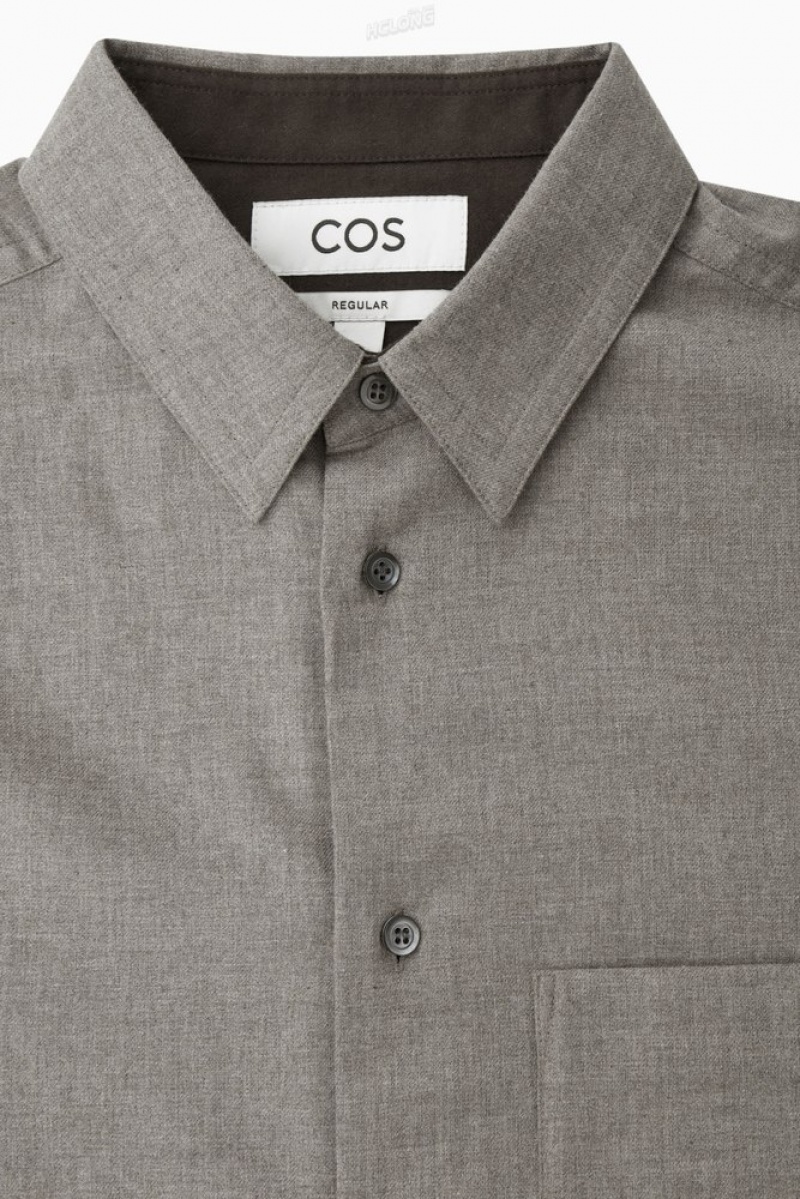 Stone COS Brushed-Cotton Shirt | IW87-F7JY