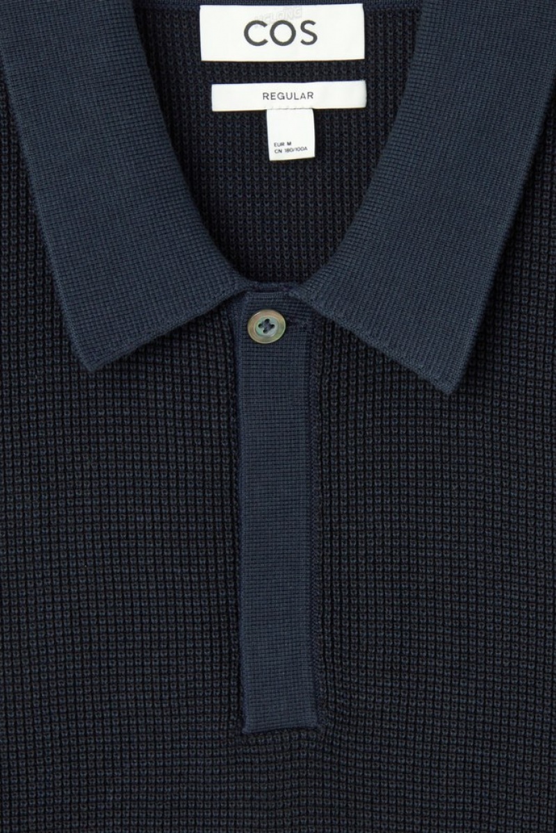 Stone COS Contrast-Trim Waffle-Knit Polo Shirt | FI70-Z6EP