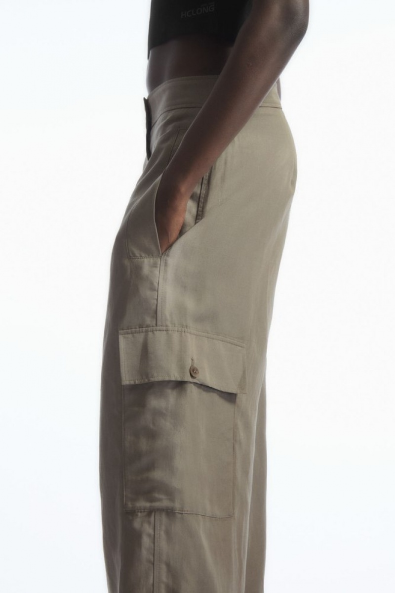 Stone COS Wide-Leg Linen-Blend Cargo Pants | BK20-X0MD