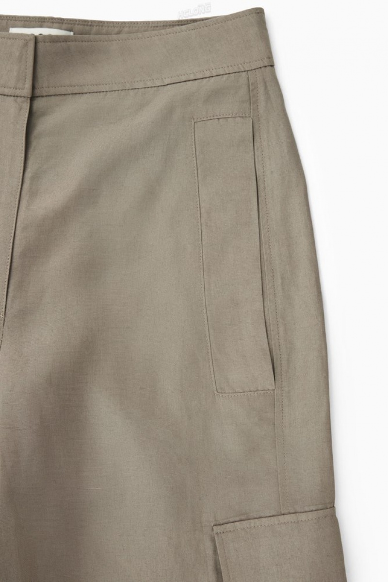 Stone COS Wide-Leg Linen-Blend Cargo Pants | BK20-X0MD