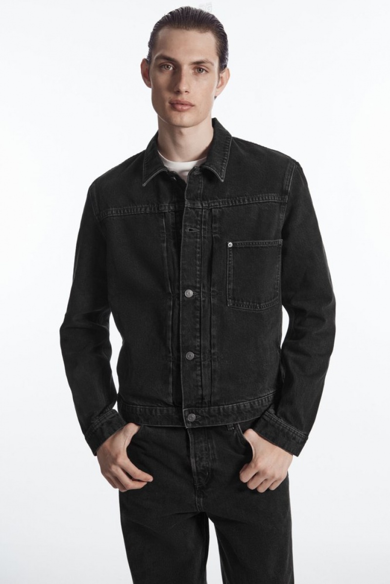 Washed Black COS Boxy Denim Jacket | ME87-O6IA