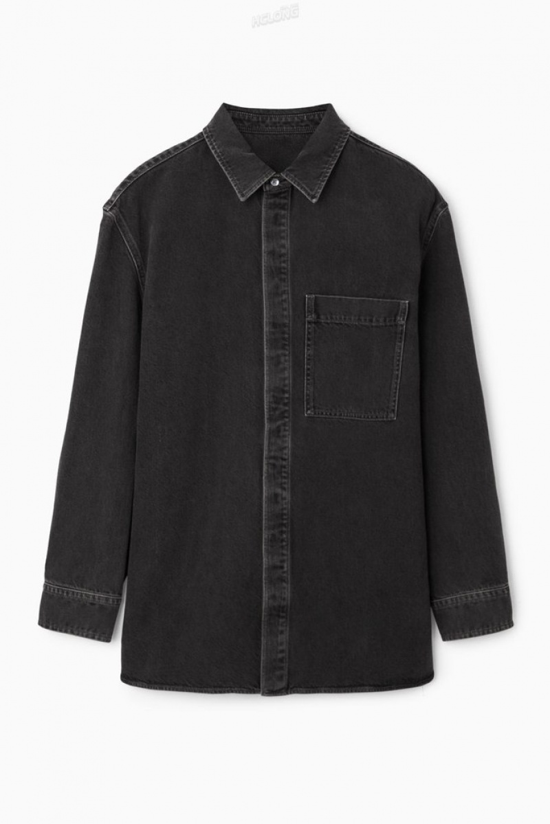 Washed Black COS Oversized Denim Shirt | CR60-H5FL