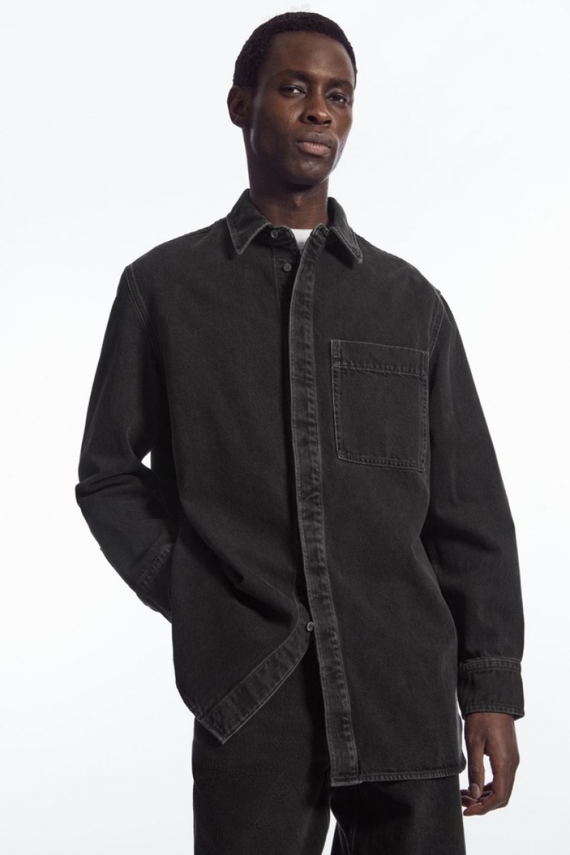 Washed Black COS Oversized Denim Shirt | CR60-H5FL